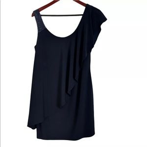 Party Dress Betsy & Adam Women's Sequins Draped Shoulder Jersey Size 4 navy EUC